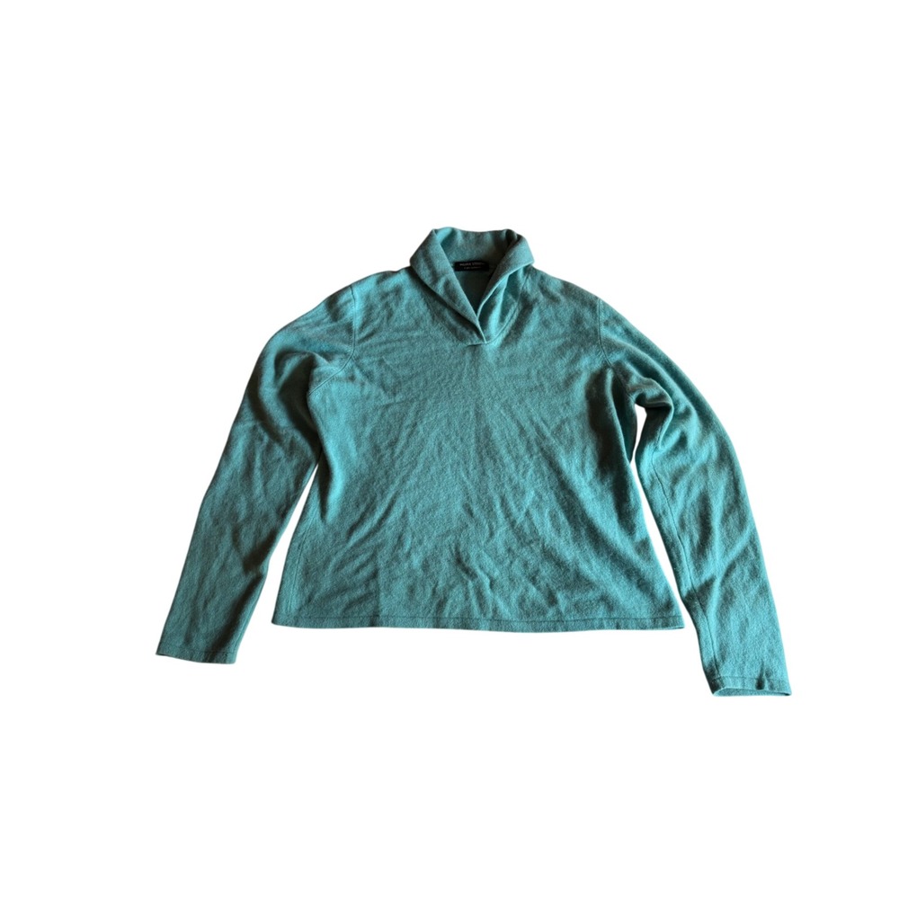 Valerie Stevens 100% Cashmere Shawl Collar V-Neck Sweater Teal Blue XL 2 Ply